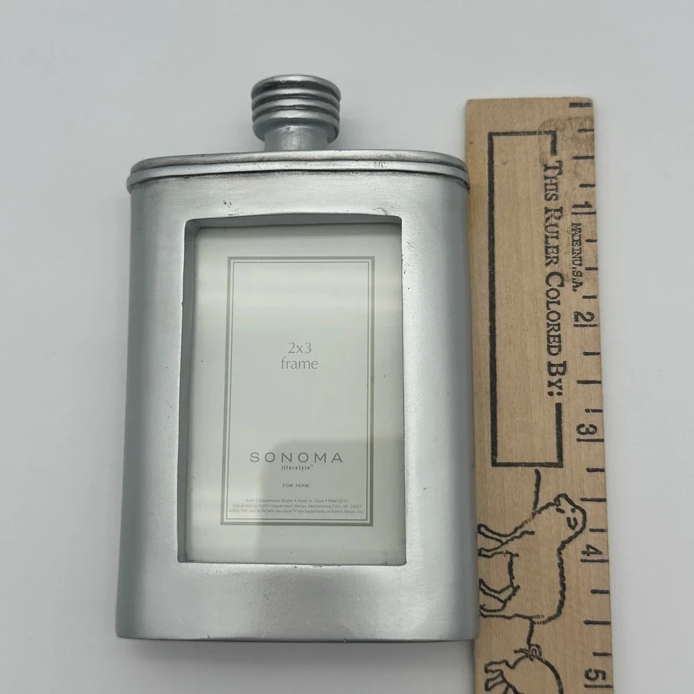 Sonoma Life Style Silver Flask Shaped Novelty Picture Frame 2x3 Photo Decor
